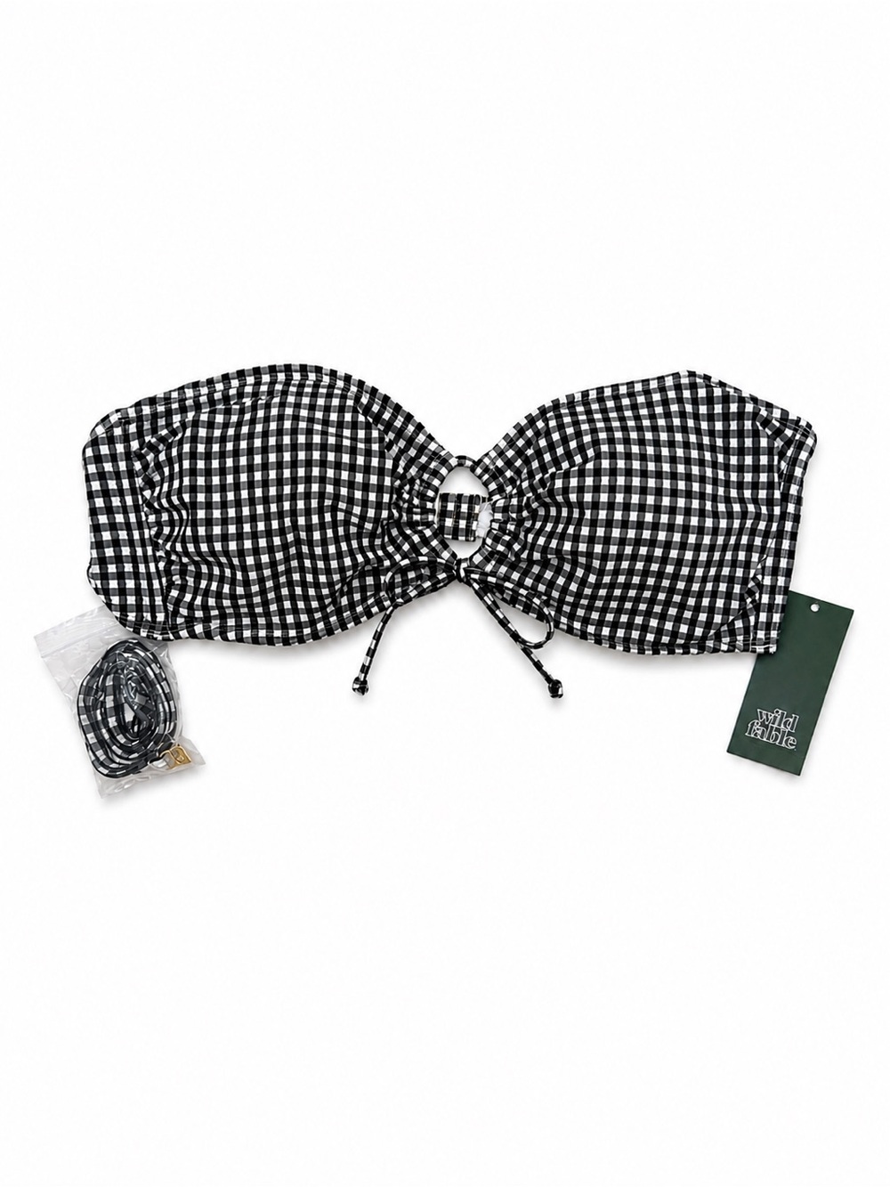 Wild Fable Black & White Gingham Bandeau Bikini Top XL NWT